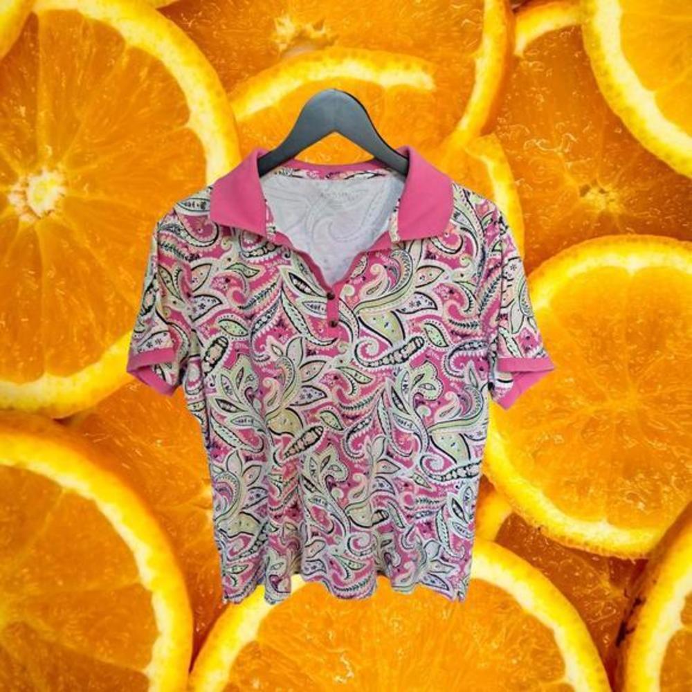 Kim Rogers‎ Pink Paisley Polo Size XL